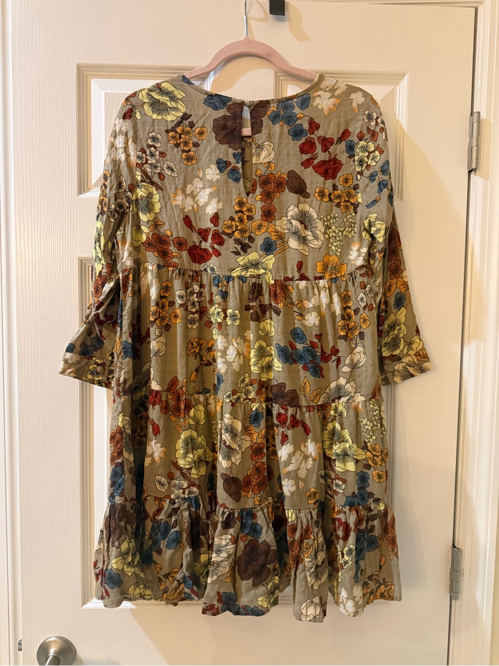 NATURAL LIFE Floral Tiered Dress in Olive with Yellow, Blue & Rust Flowers - Picture 3 of 12